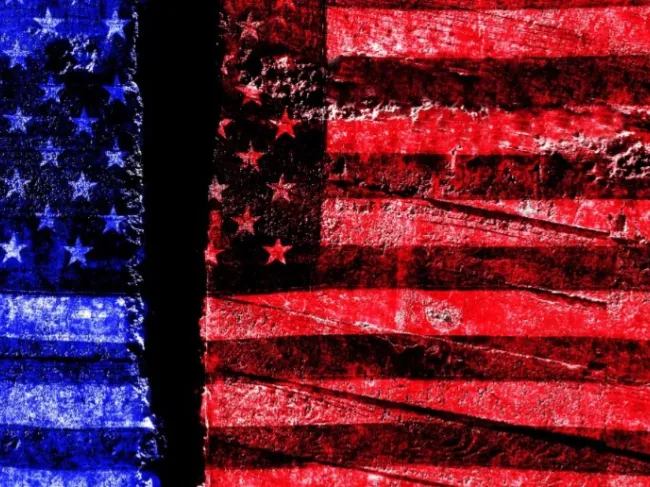 divided american flag red and blue
